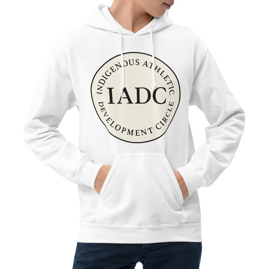 White hoodie with 'IADC' logo