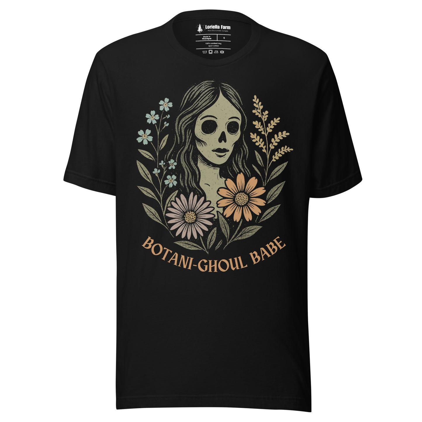 Black t-shirt with 'Botani-Ghoul' text and graphic.