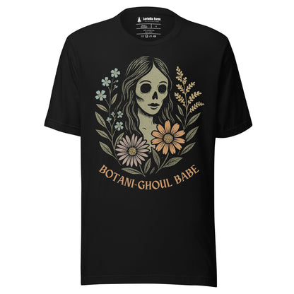 Black t-shirt with 'Botani-Ghoul' text and graphic.
