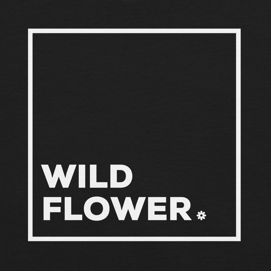 Black t-shirt with 'WILD FLOWER' text.