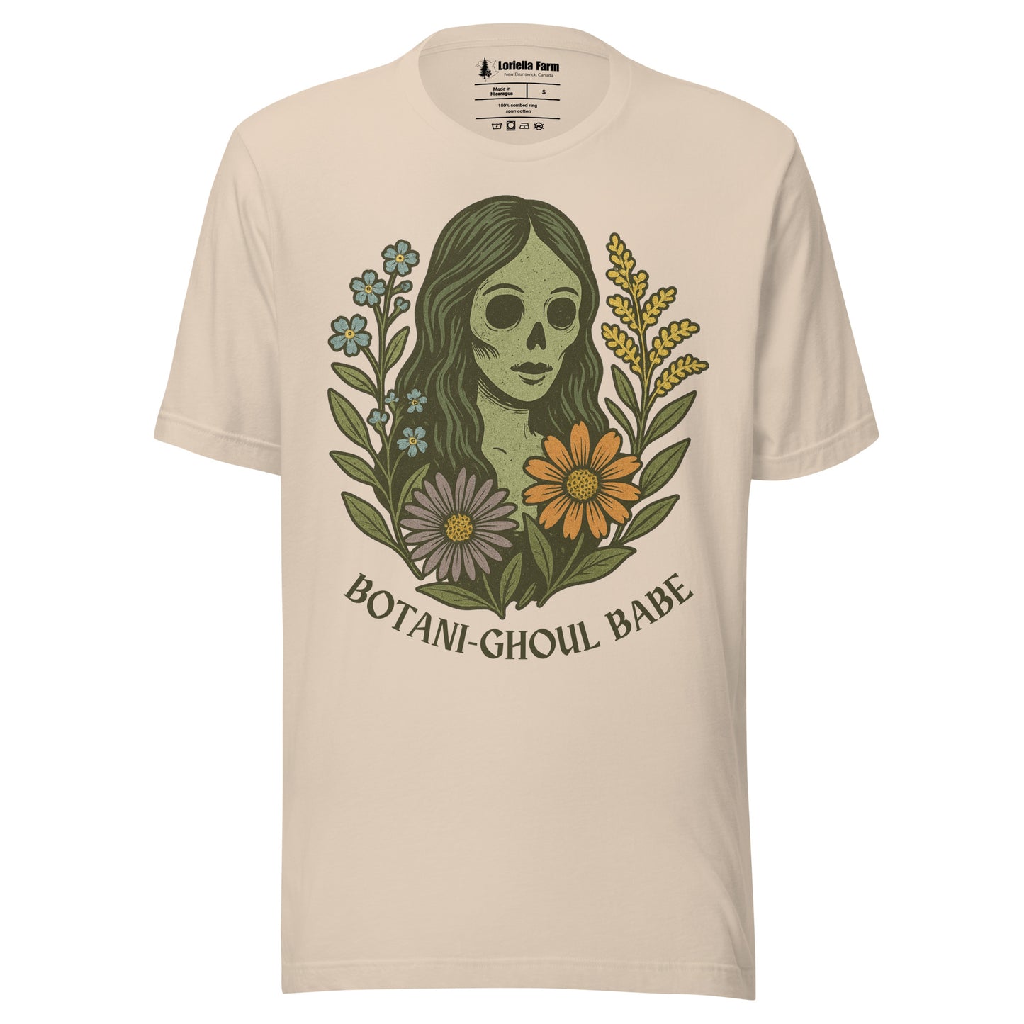 Soft Cream t-shirt with 'Botani-Ghoul' text and graphic.