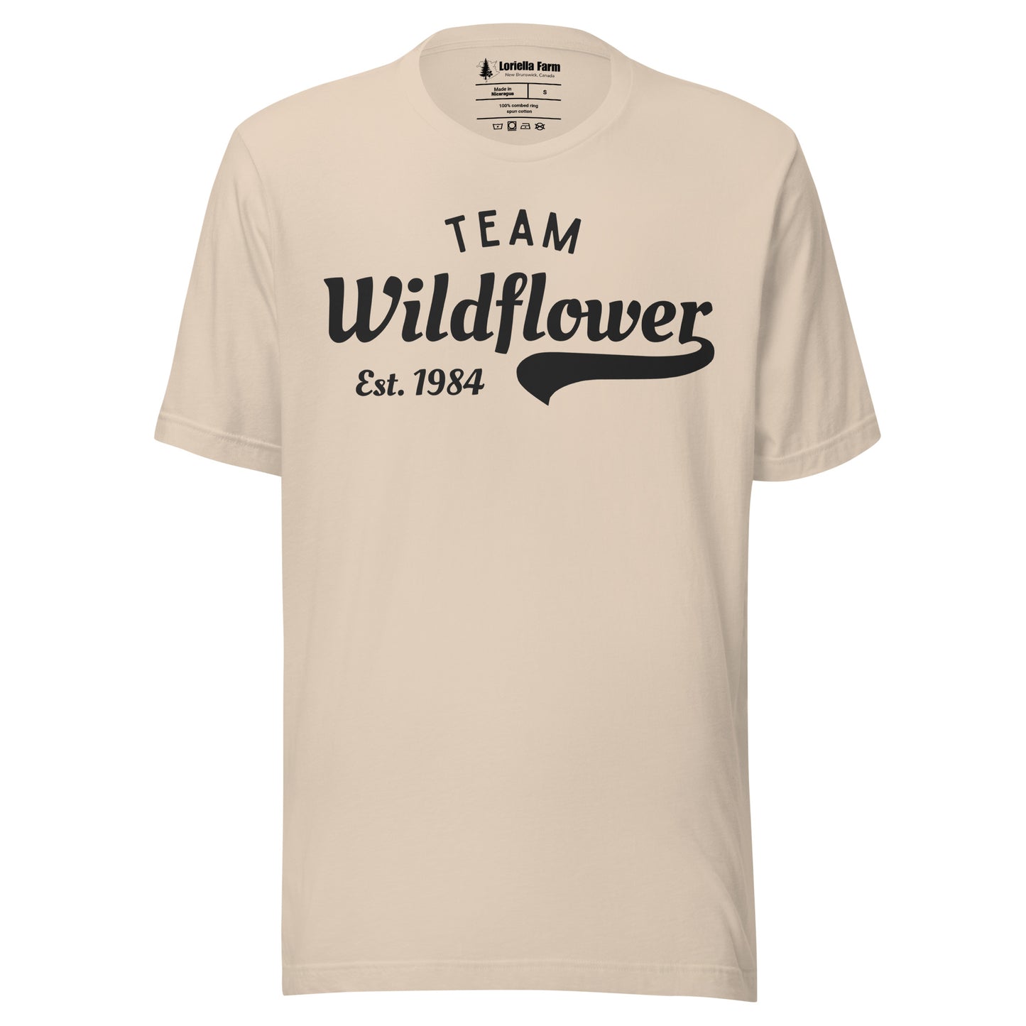 Soft Cream t-shirt with 'Team Wildflower Est. 1984' text.