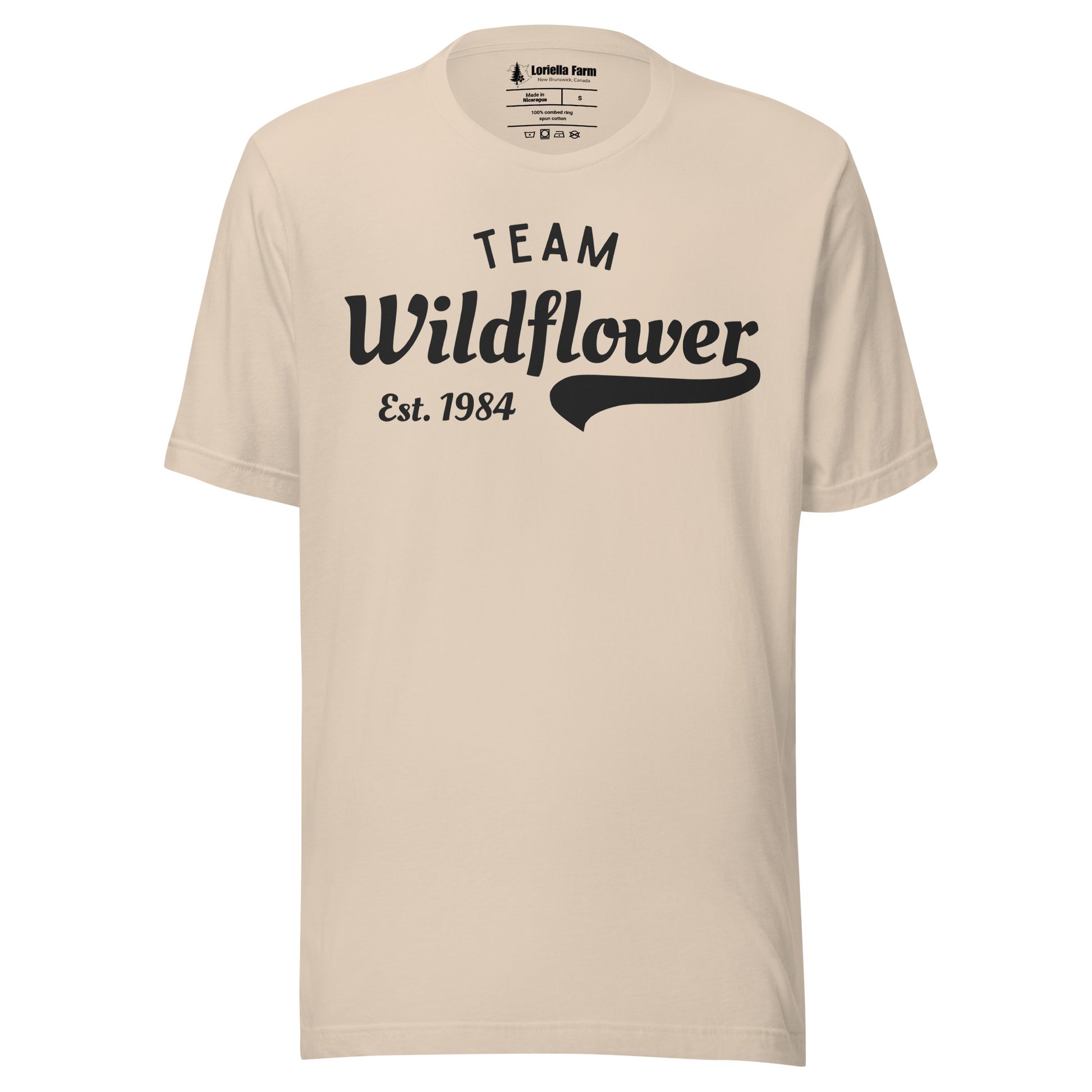 Soft Cream t-shirt with 'Team Wildflower Est. 1984' text.