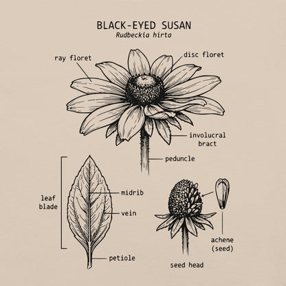 Beige t-shirt with wildflower anatomy design.