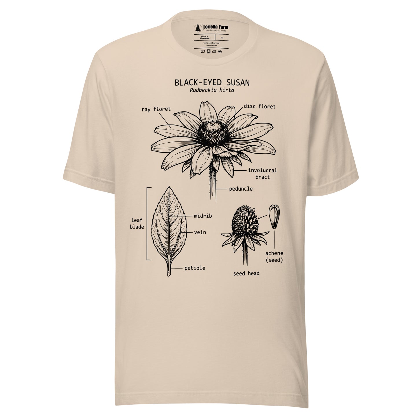 Beige t-shirt with wildflower anatomy design.