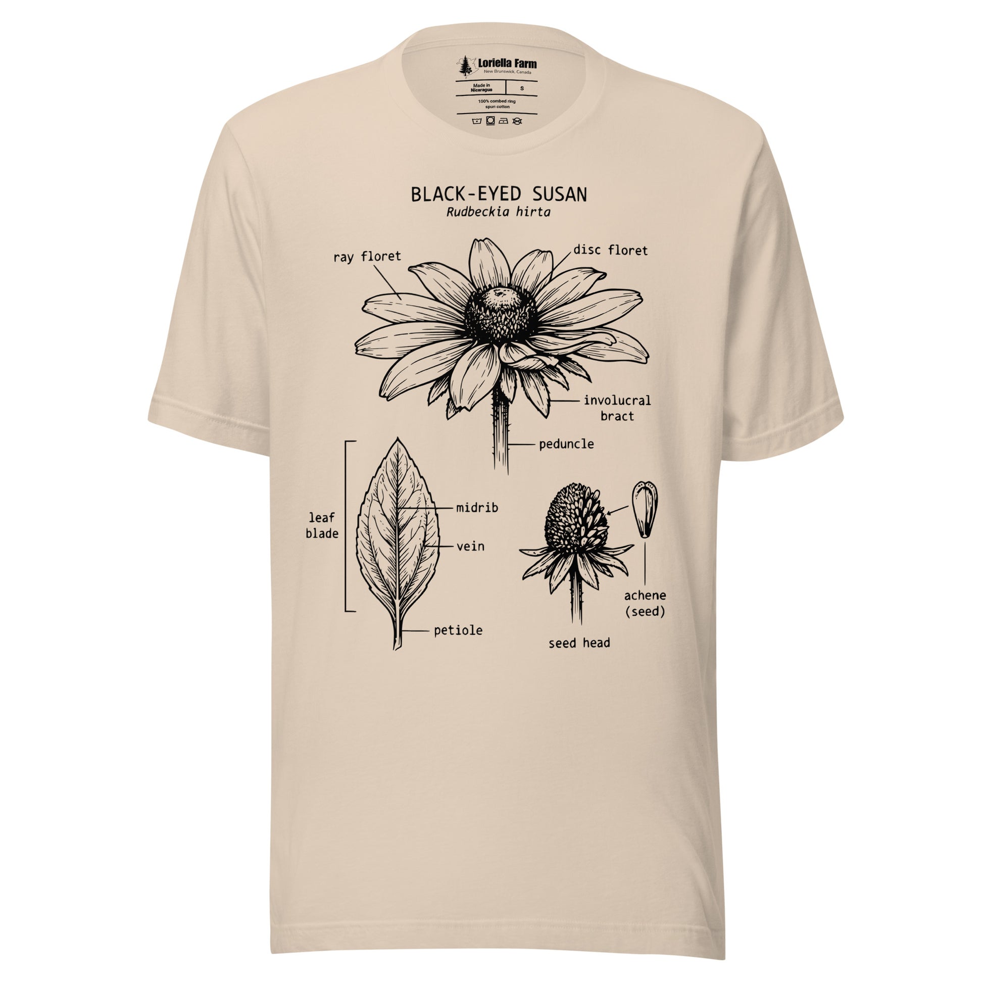 Beige t-shirt with wildflower anatomy design.