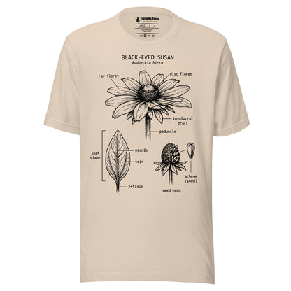 Beige t-shirt with wildflower anatomy design.