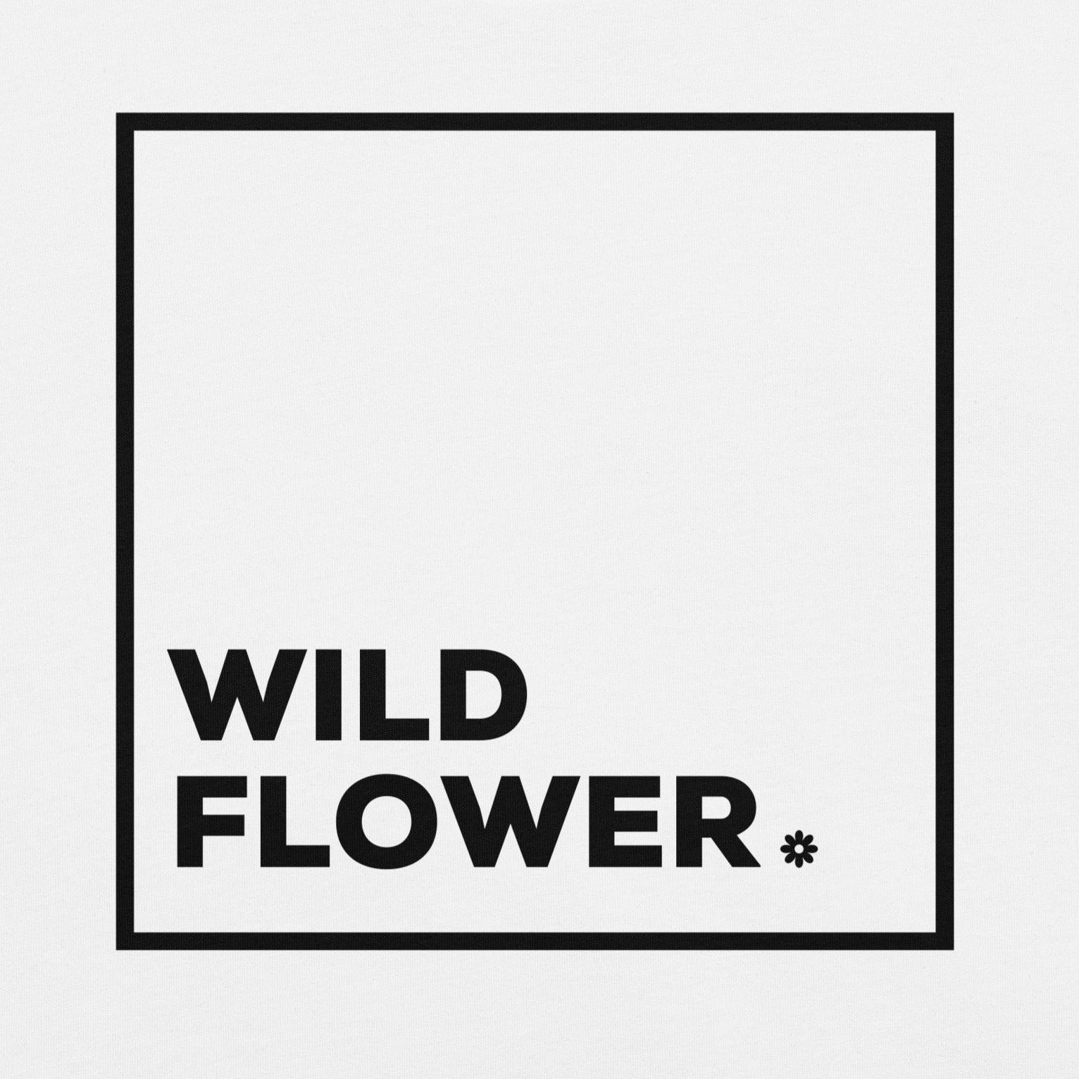 White t-shirt with 'WILD FLOWER' text.