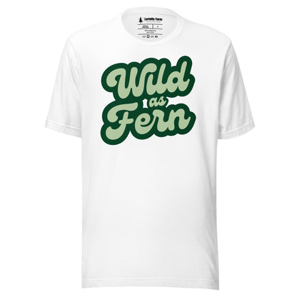 White t-shirt with 'Wild As Fern' text.