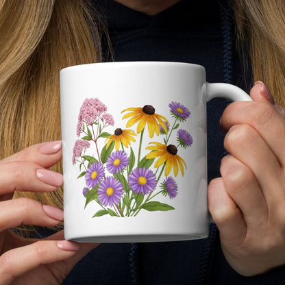 Warning - Talks A Lot About Wildflowers - Glossy White Ceramic 11oz Mug