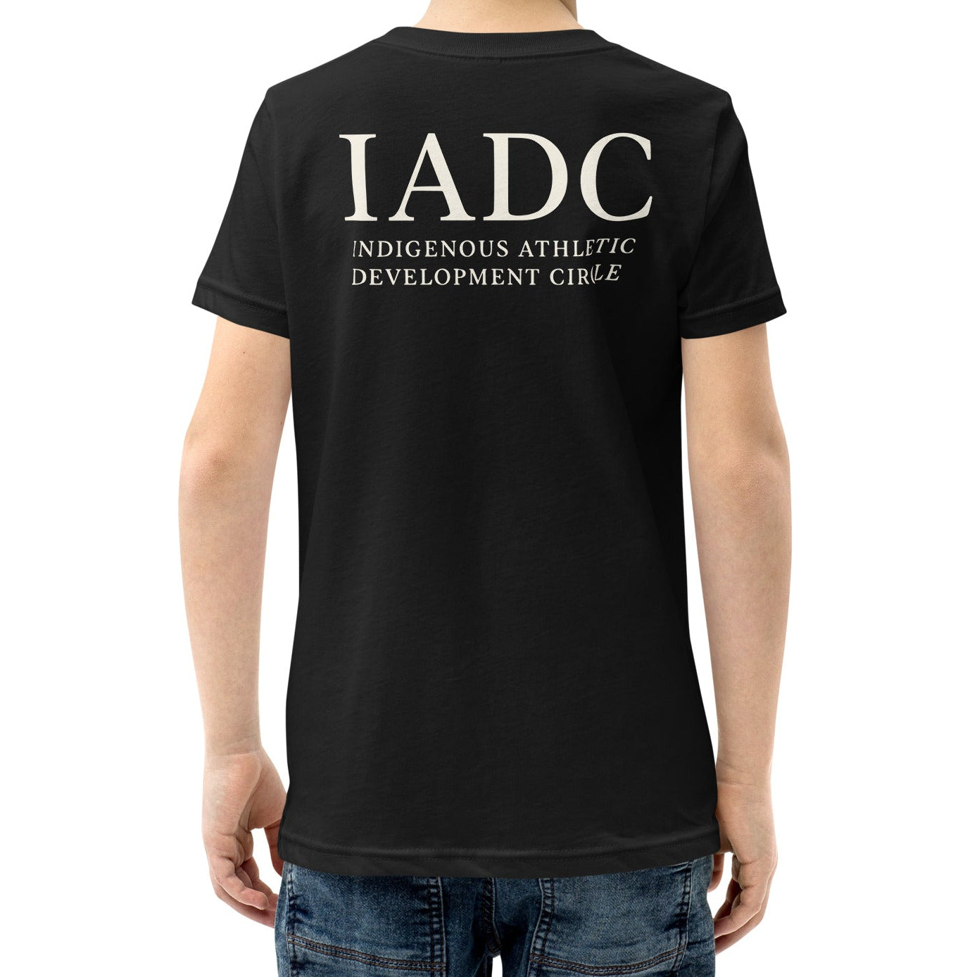 Black t-shirt with 'IADC' on the back .